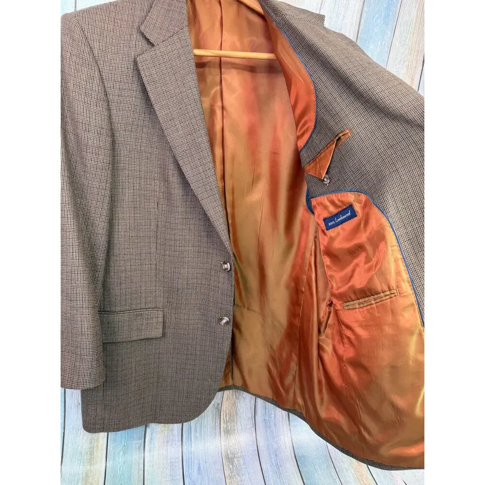 Alan Flusser Lambswool Blazer Jacket Size 42R Brown Tan Plaid Houndstooth